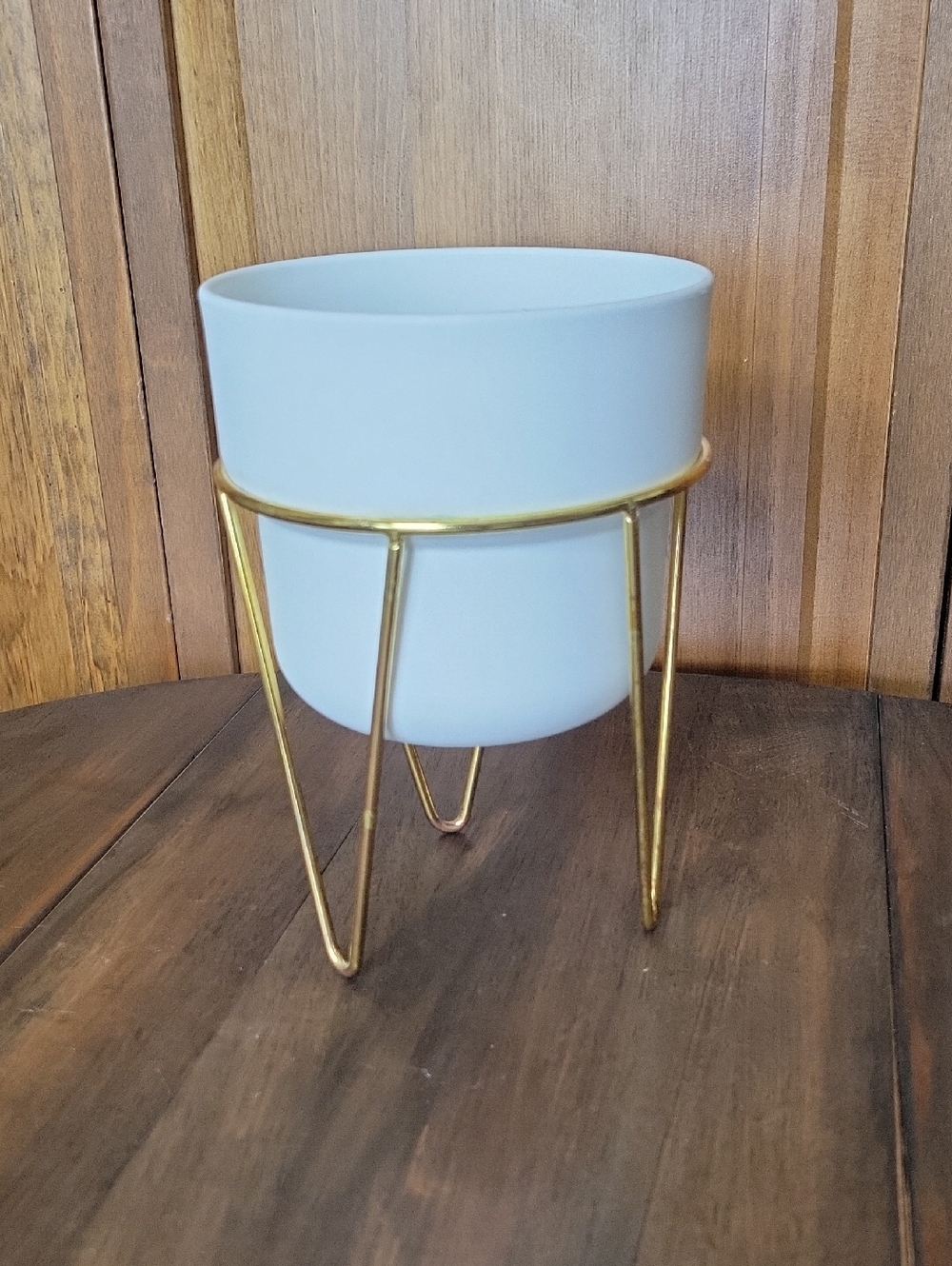 IKEA White Planter with Gold Metal Stand